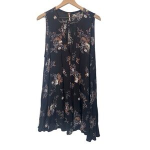 Free People Black Floral Swing Dress M | Sleeveless Keyhole Neck Boho Festival